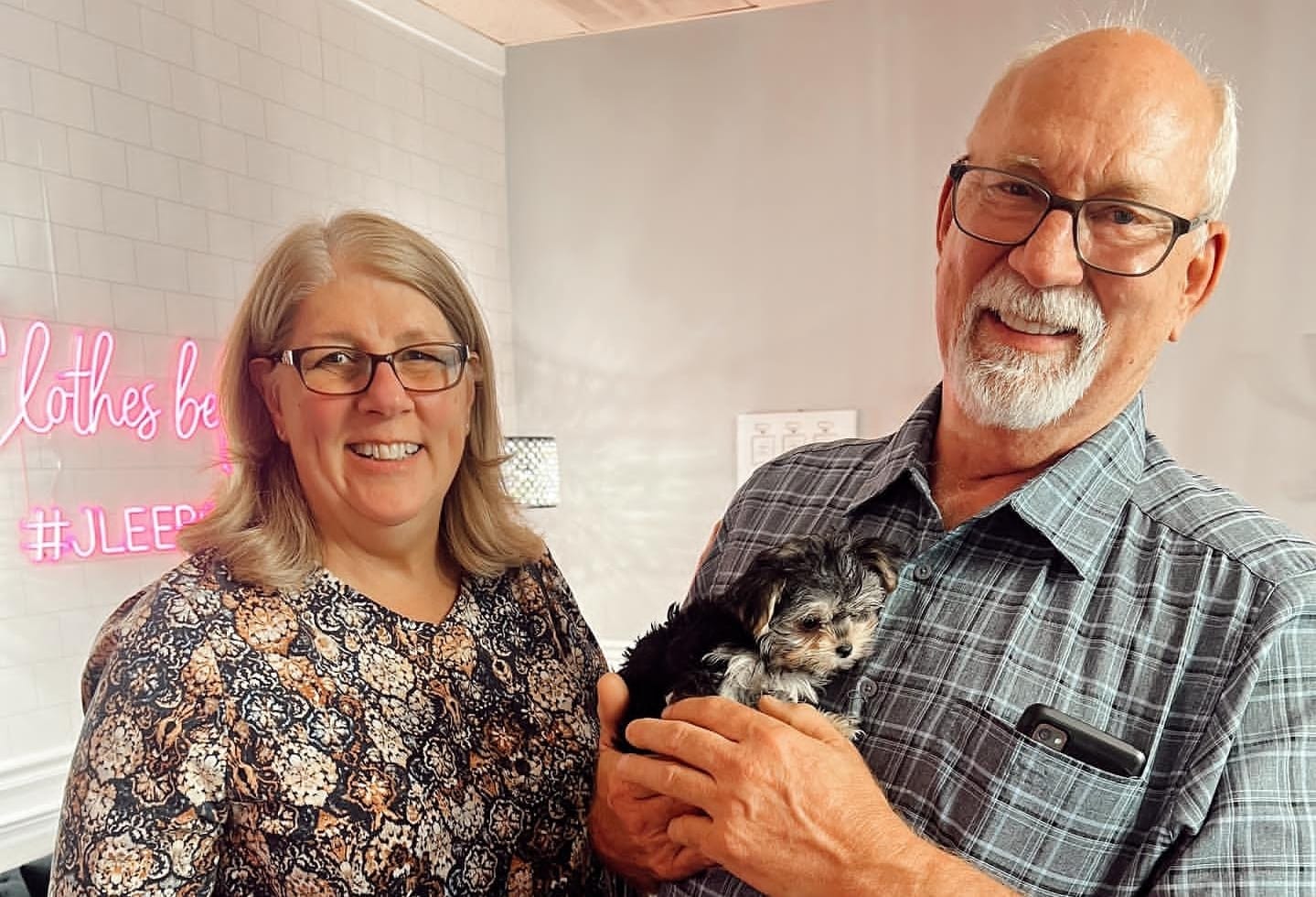 The Whitfield Family with their Morkie Aura puppy